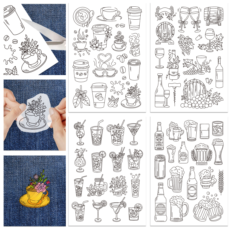 Water Soluble Stabilizer - 4 Sheets Coffee Cup and Flower