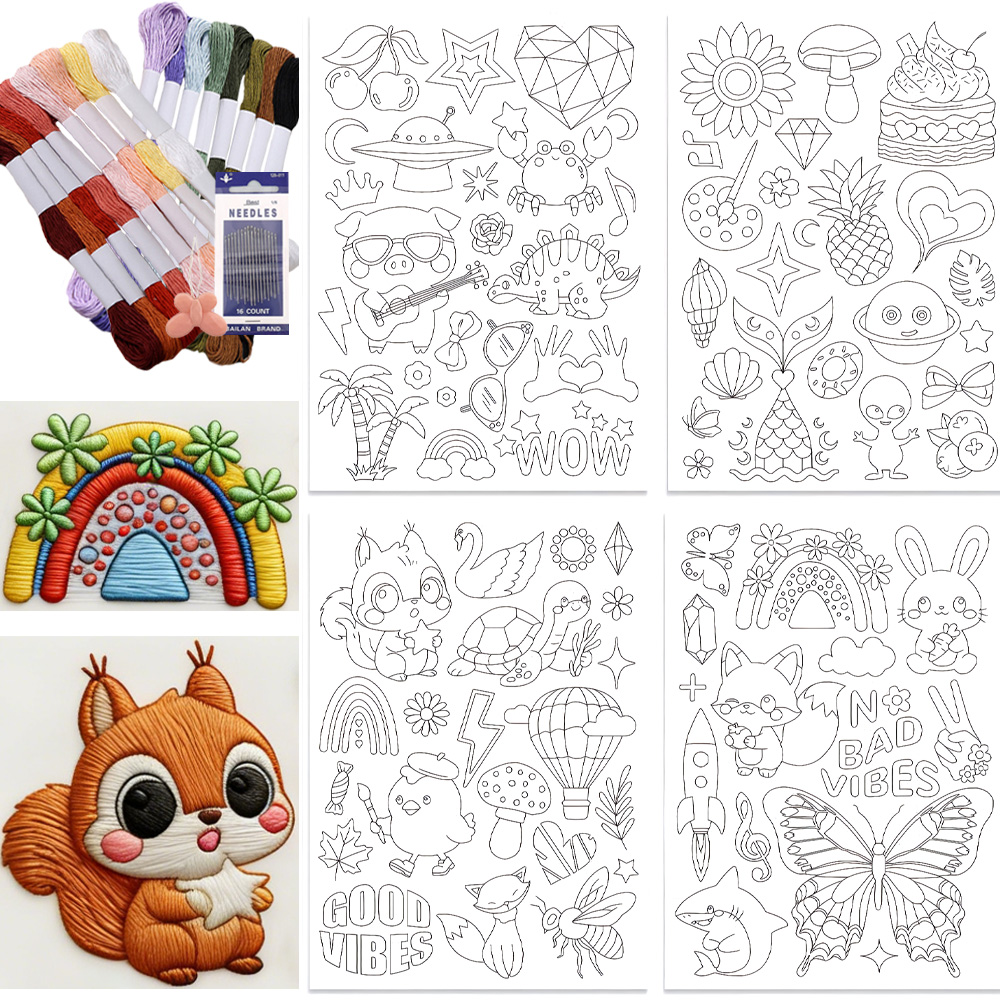 Water Soluble Stabilizer - 4Sheets Cute Cartoon Pattern Self-Adhesive Embroidery