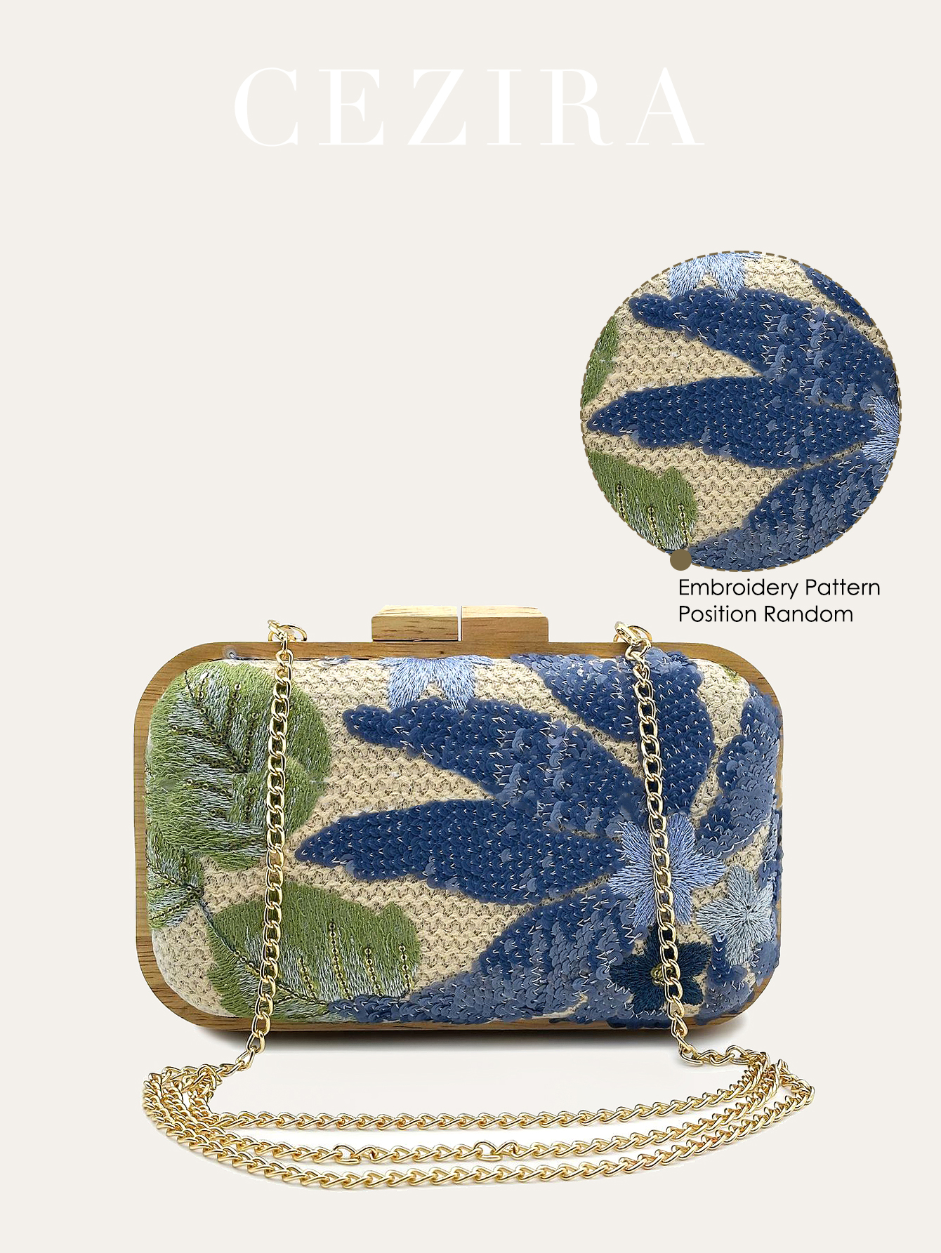 Embroidery Kiss - CEZIRA Women's Fashion Wood Kiss Lock