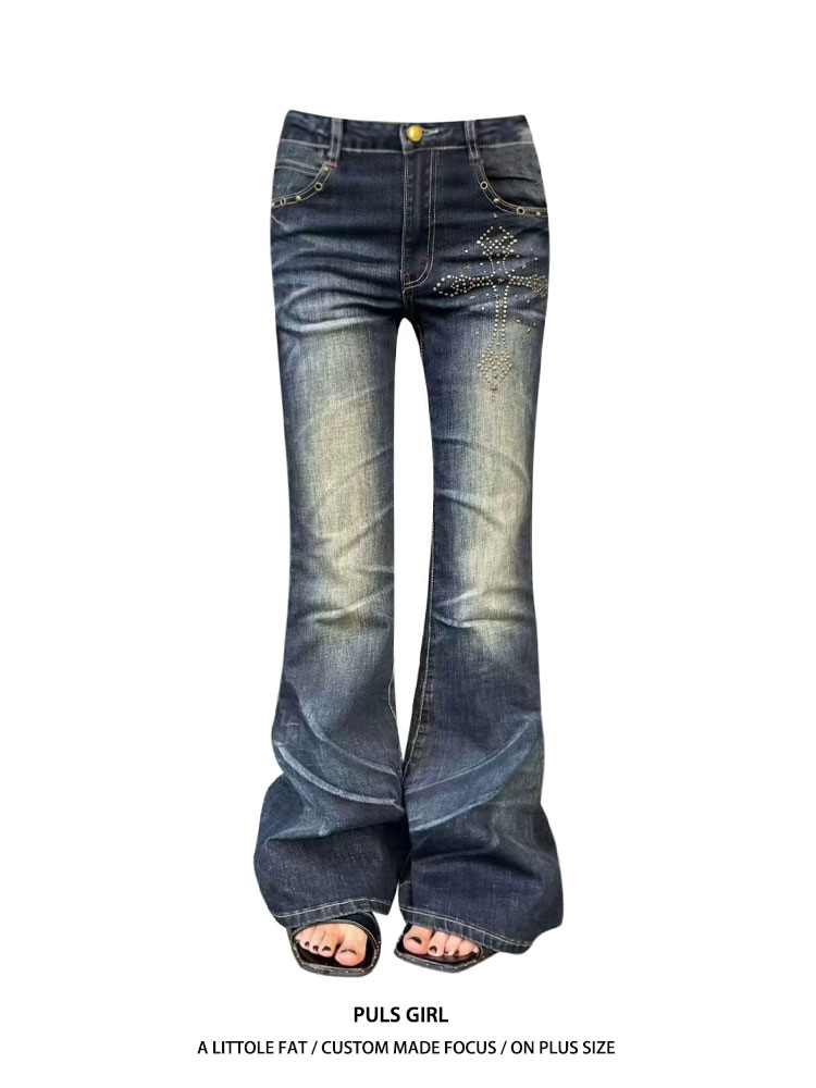 Embroidery Jeans - Retro American Large Size Denim Jeans
