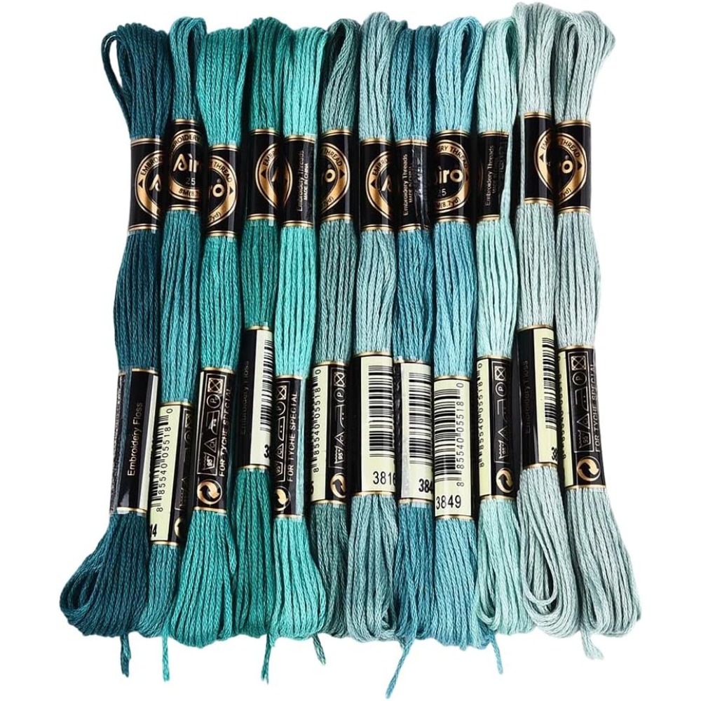 Embroidery Gradient - 12 Skeins 6 Strands Green Embroidery