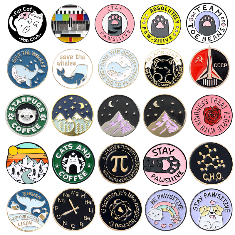 Embroidery Whale - Classic Round Enamel Brooch Cat Club