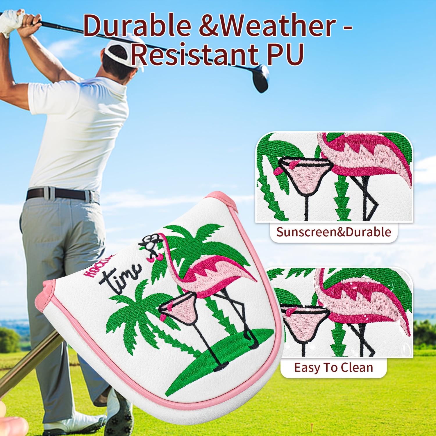 1pc Flamingo Golf Club Headcov - Embroidery Design avaliação e preço