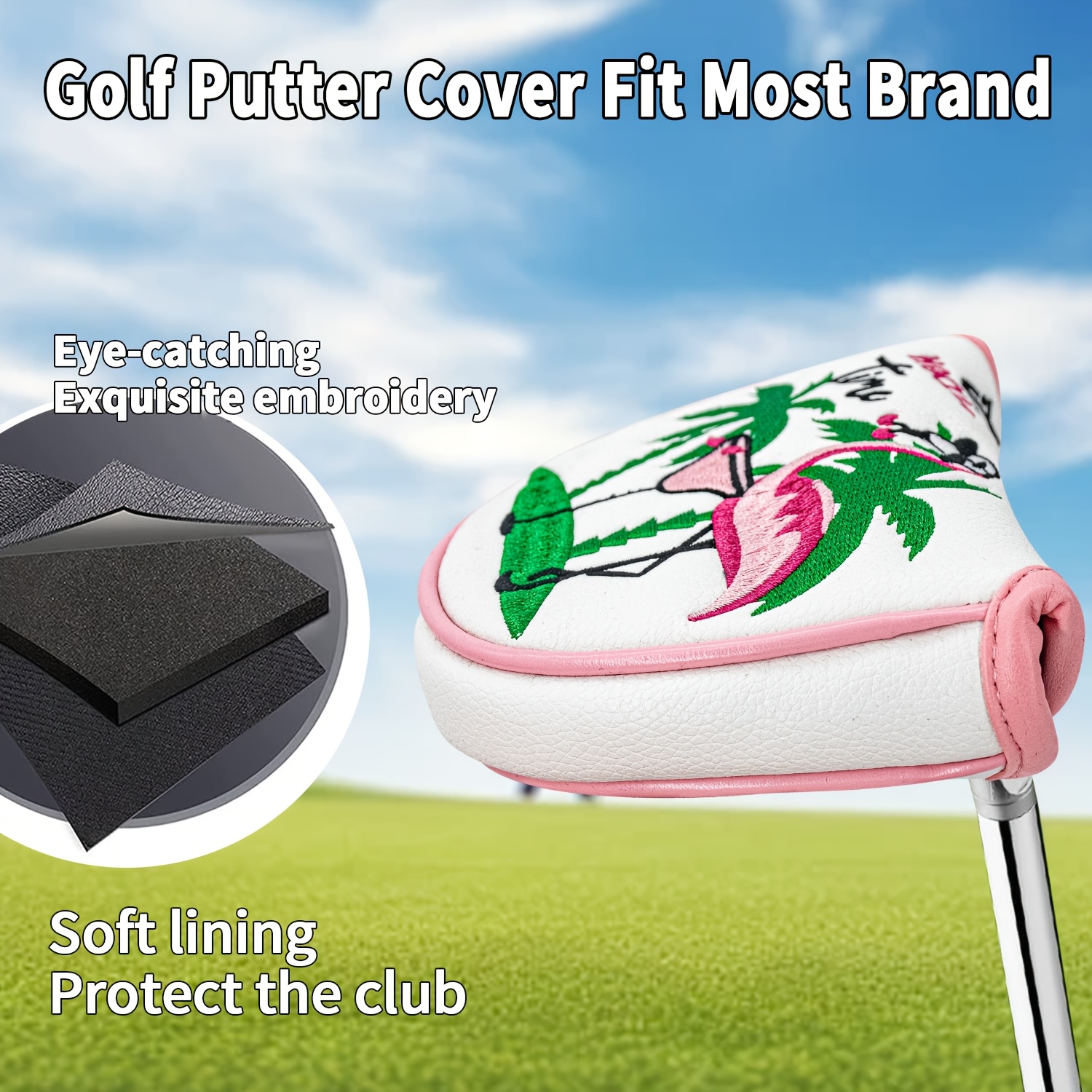 1pc Flamingo Golf Club Headcov - Embroidery Design avaliação e preço