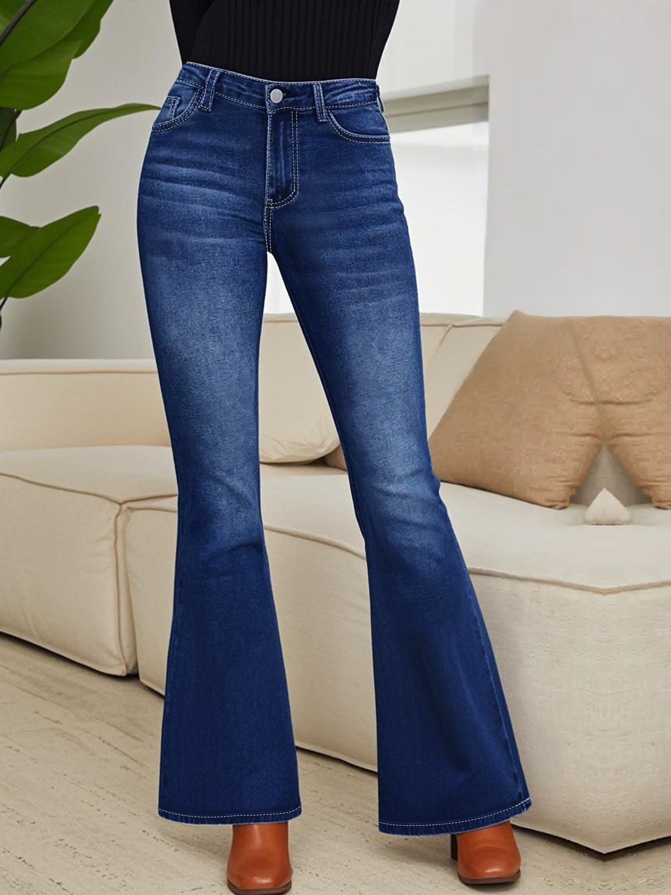 Women's plus-size high-waisted - Embroidery Jeans avaliação e preço