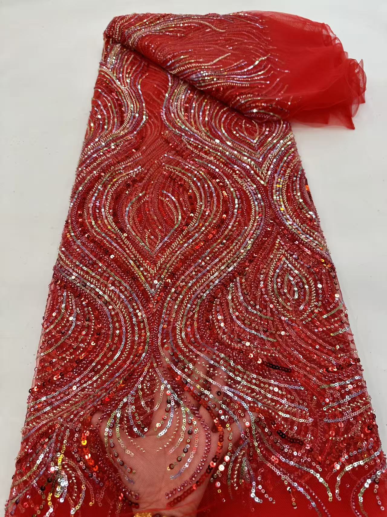Luxury Red African Beaded Mesh - Embroidery Gradient avaliação e preço