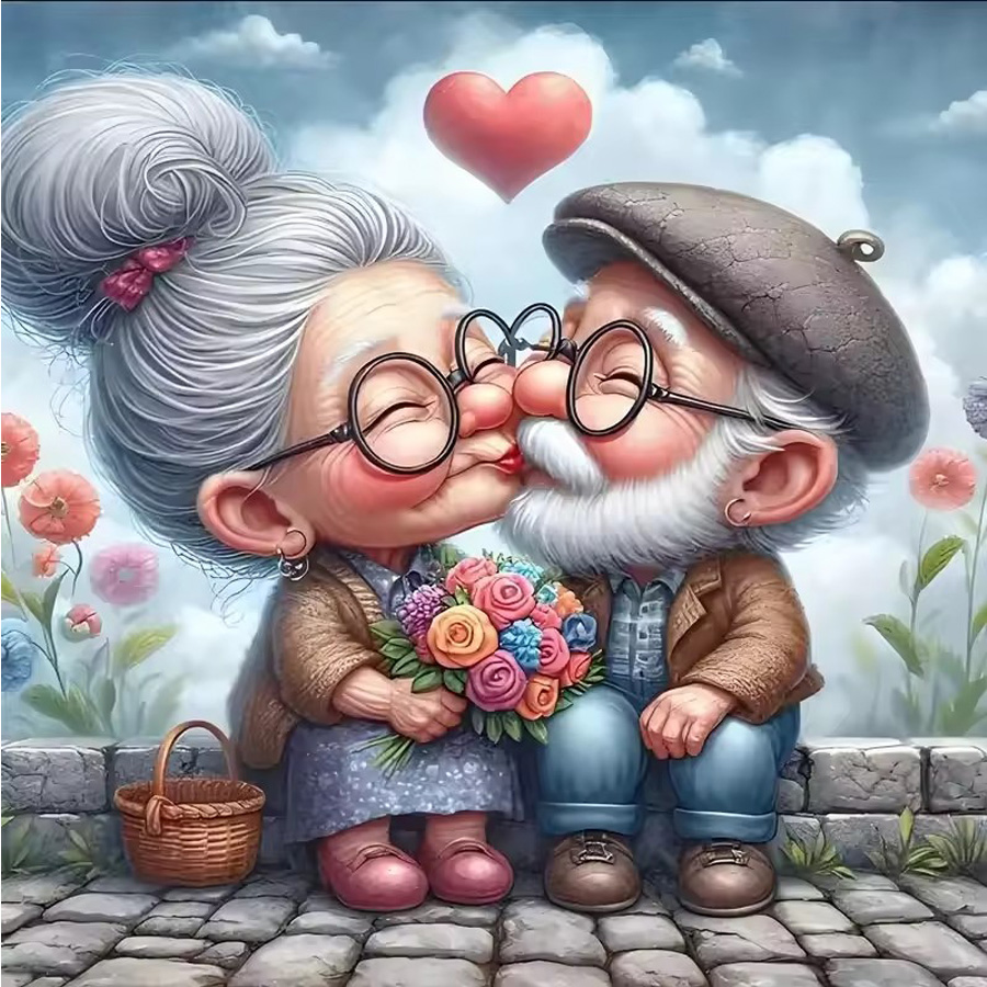 Romantic kiss between elderly  - Embroidery Kiss avaliação e preço