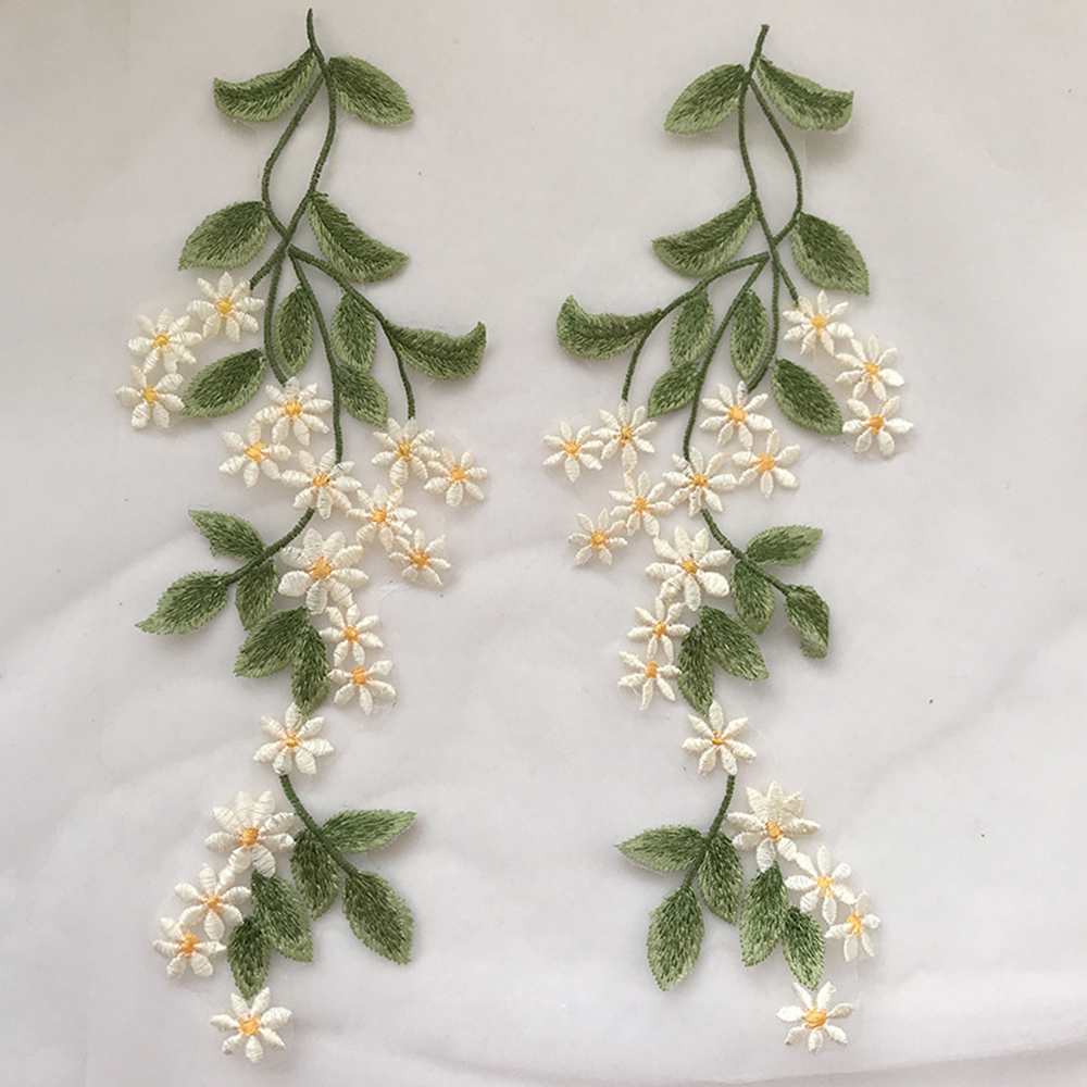 1Pairs Green Leaf Daisy Flower - Embroidery Daisy Flower avaliação e preço