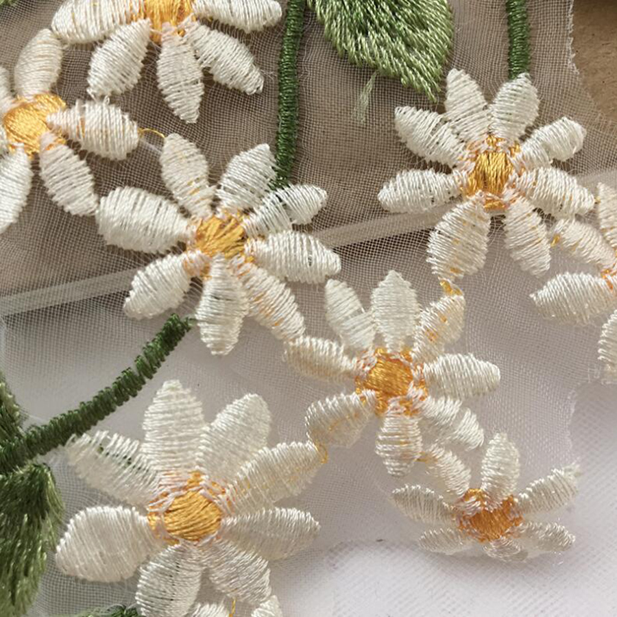 1Pairs Green Leaf Daisy Flower - Embroidery Daisy Flower avaliação e preço
