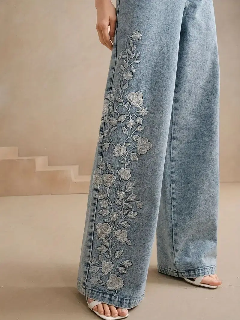 Women's plus Size Y2K Straight - Embroidery Jeans avaliação e preço