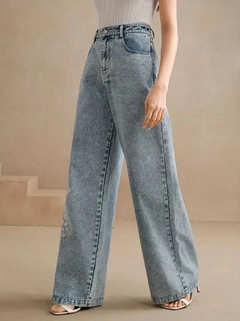 Women's plus Size Y2K Straight - Embroidery Jeans avaliação e preço