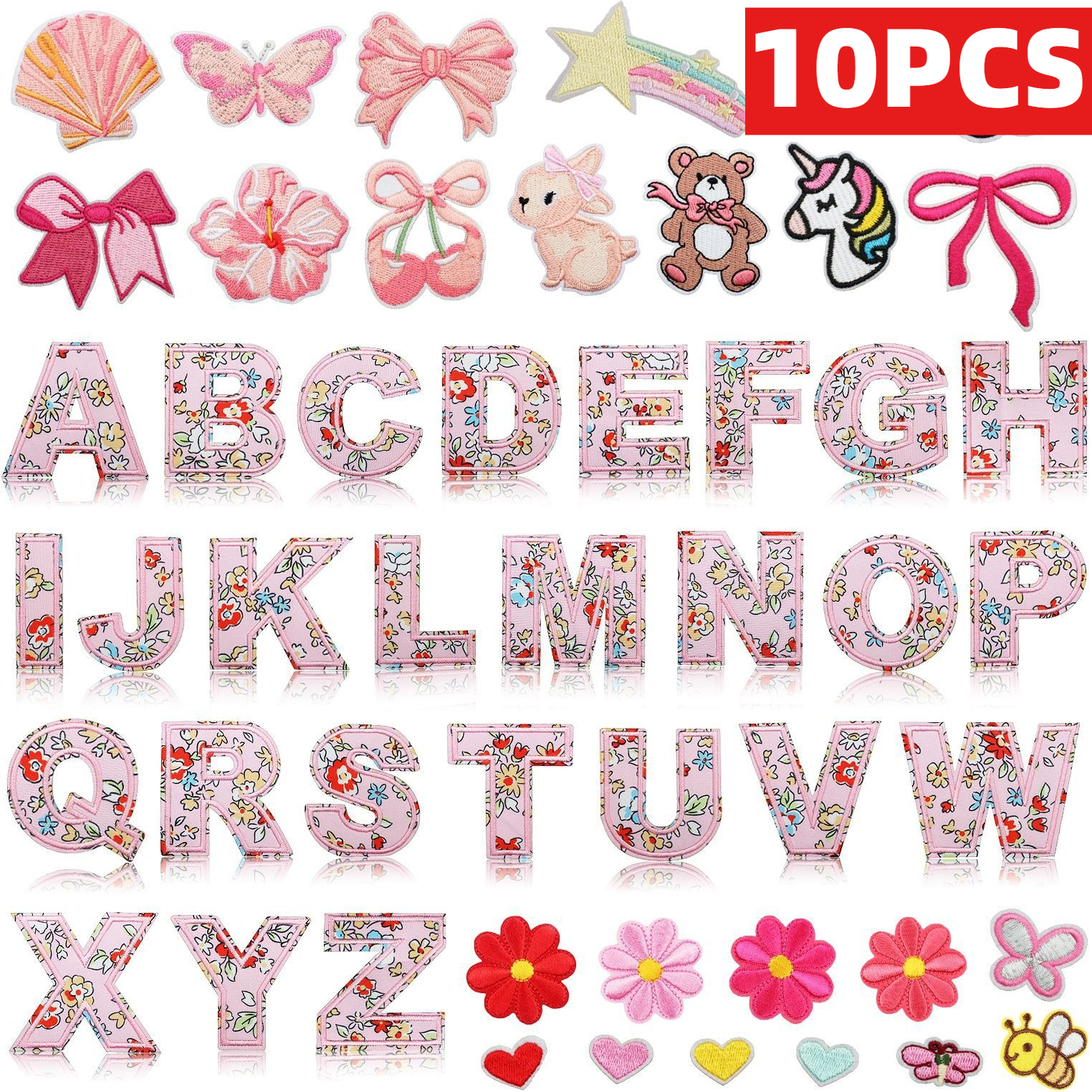10PCS Cartoon Letter Pink Embr - Embroidery Alphabet Designs avaliação e preço
