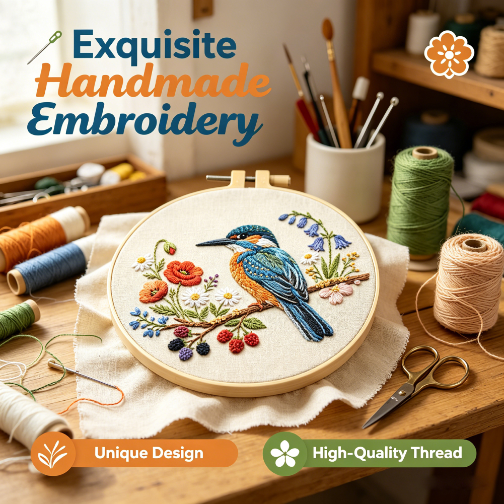 30x30cm Bird Flower Embroidery - Embroidery Whale avaliação e preço