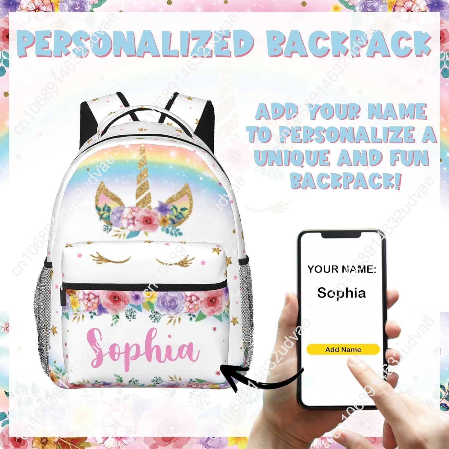 Personalized Backpack for Girl - Embroidery Unicorn avaliação e preço