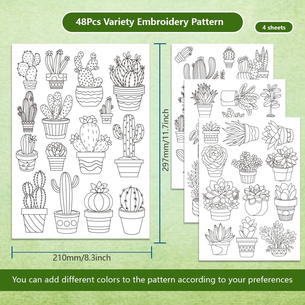 48Pcs Cactus Embroidery Self-A - Water Soluble Stabilizer avaliação e preço