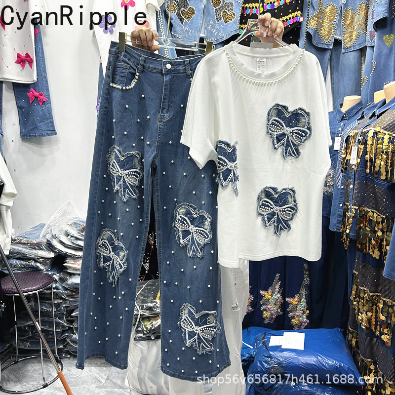 New Spring Summer Women Two-pi - Embroidery Jeans avaliação e preço