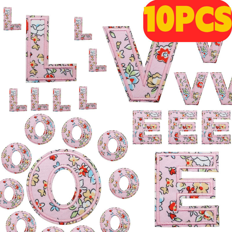 10PCS Pink Pattern Letter Embr - Embroidery Alphabet Designs avaliação e preço