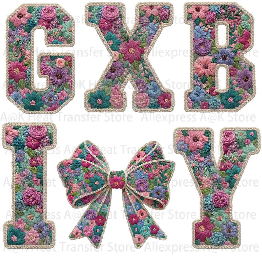 Floral Letter Bow Iron On Heat - Embroidery Unicorn avaliação e preço