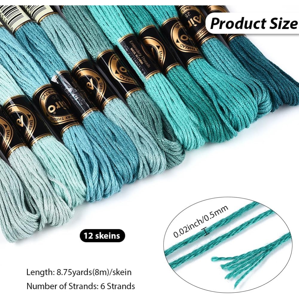 12 Skeins 6 Strands Green Embr - Embroidery Gradient avaliação e preço