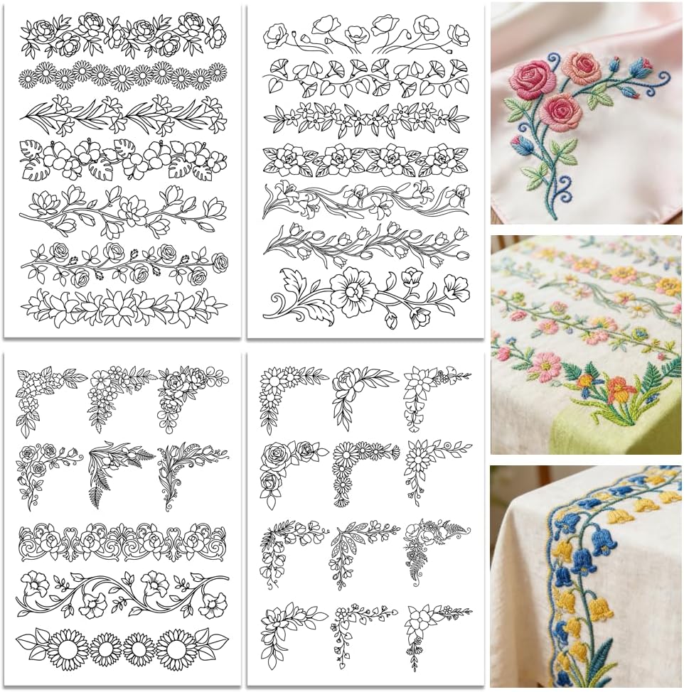 Pre-Printed Large Floral Borde - Water Soluble Stabilizer avaliação e preço