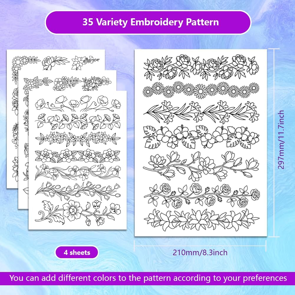 Pre-Printed Large Floral Borde - Water Soluble Stabilizer avaliação e preço