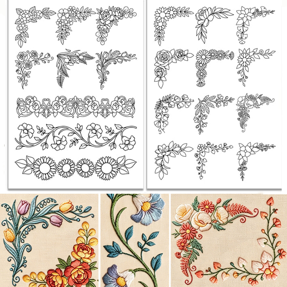 Pre-Printed Large Floral Borde - Water Soluble Stabilizer avaliação e preço