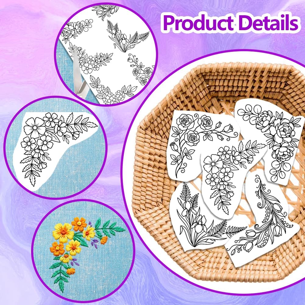 Pre-Printed Large Floral Borde - Water Soluble Stabilizer avaliação e preço
